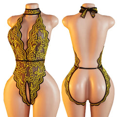 Women Floral Lace Halter Teddy