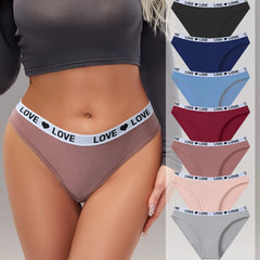 Woman wearing brown underwear with 'LOVE' waistband,
LOVE Waistband Cotton Brief 7-Pack