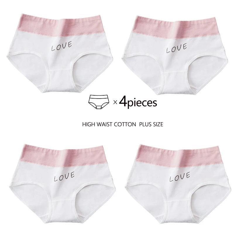 Plus Size Love High Waist Briefs 4pcs