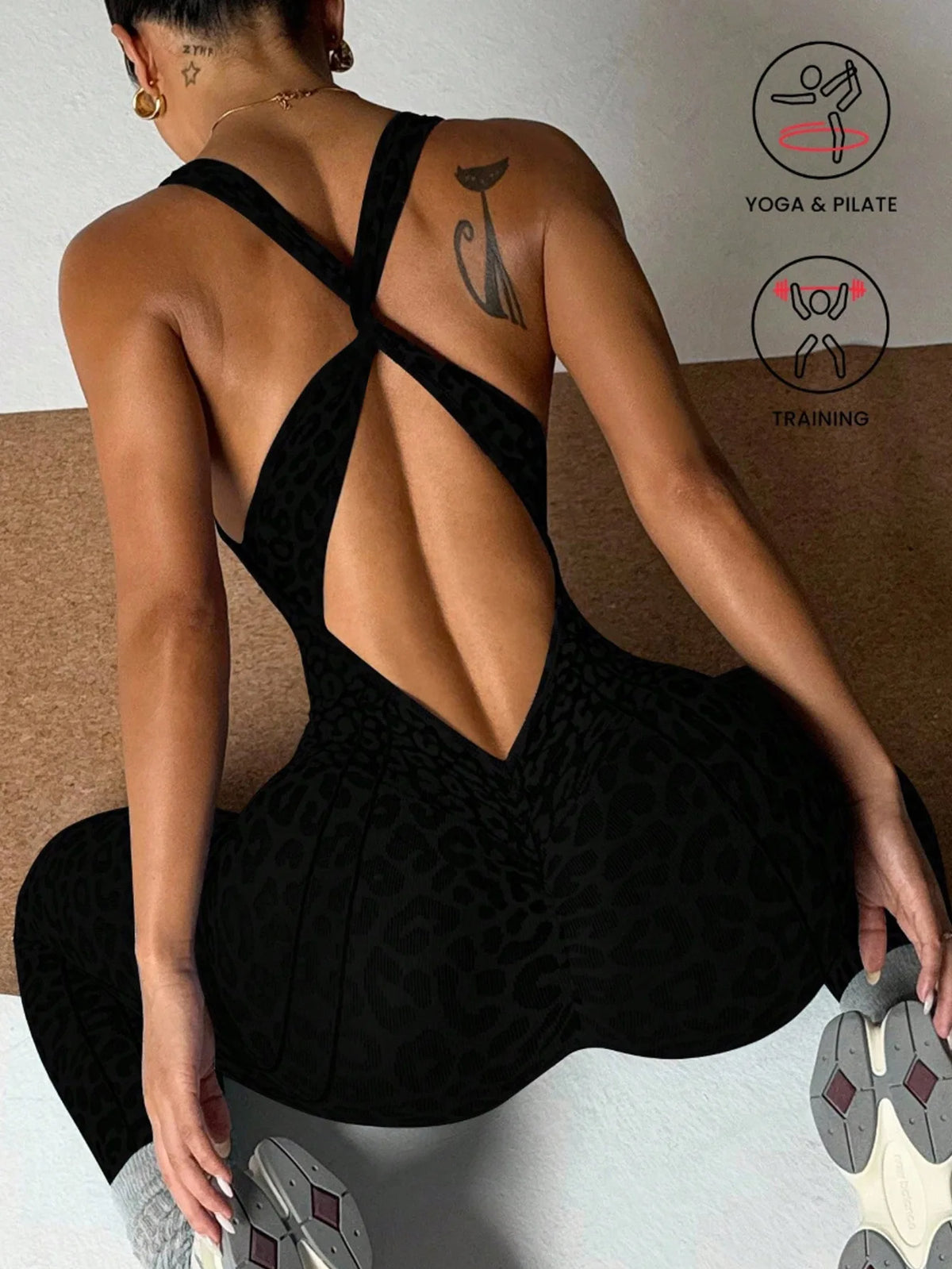 Leopard Print Cross Back Athletic Jumpsuit