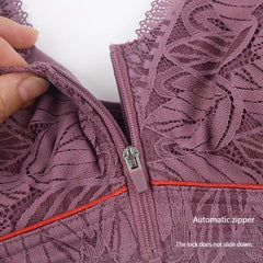 Leaf Lace Bra With Front Zipper