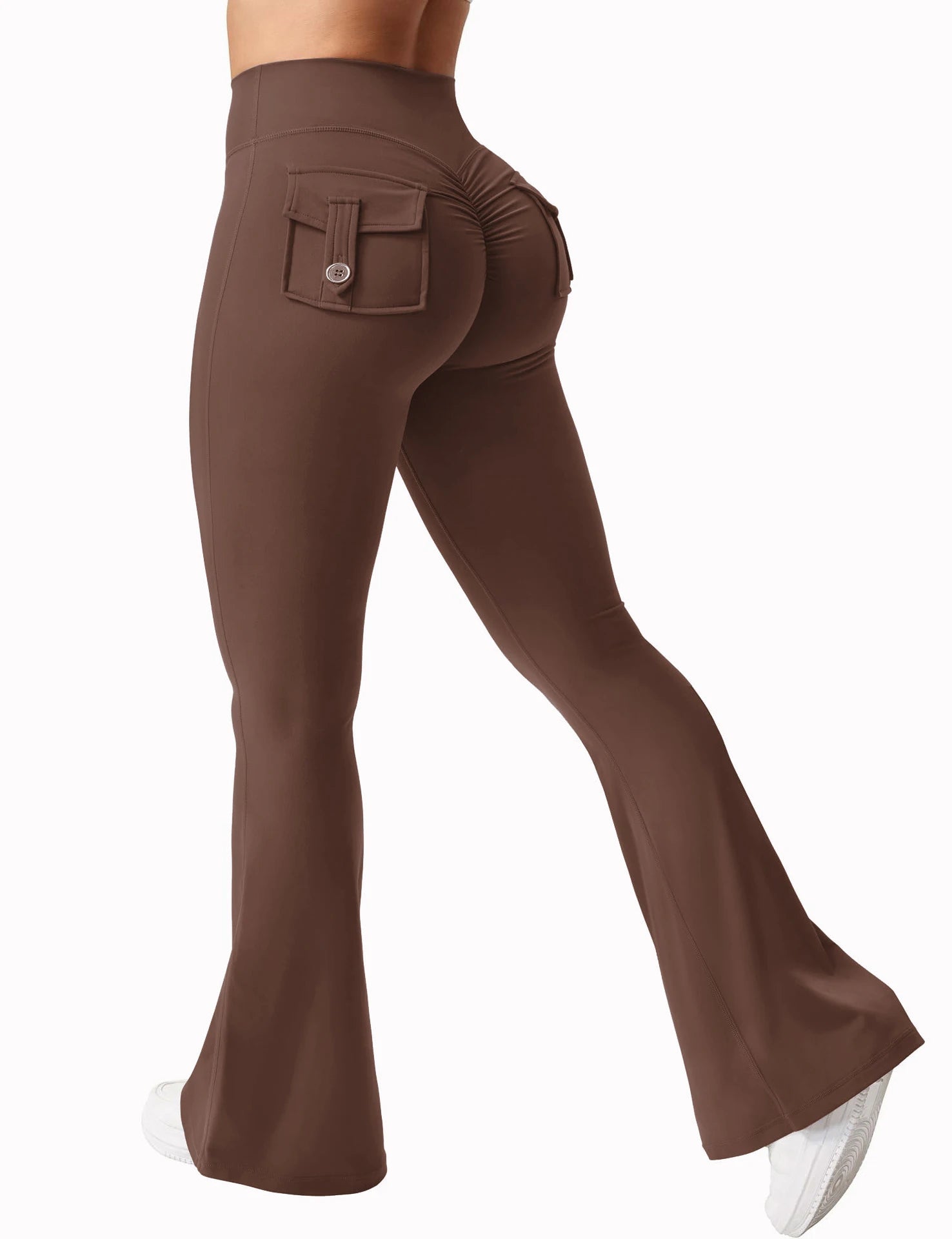 Brown flared pants on a white background