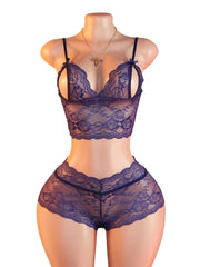 Women Floral Lace Bra Shorts Set