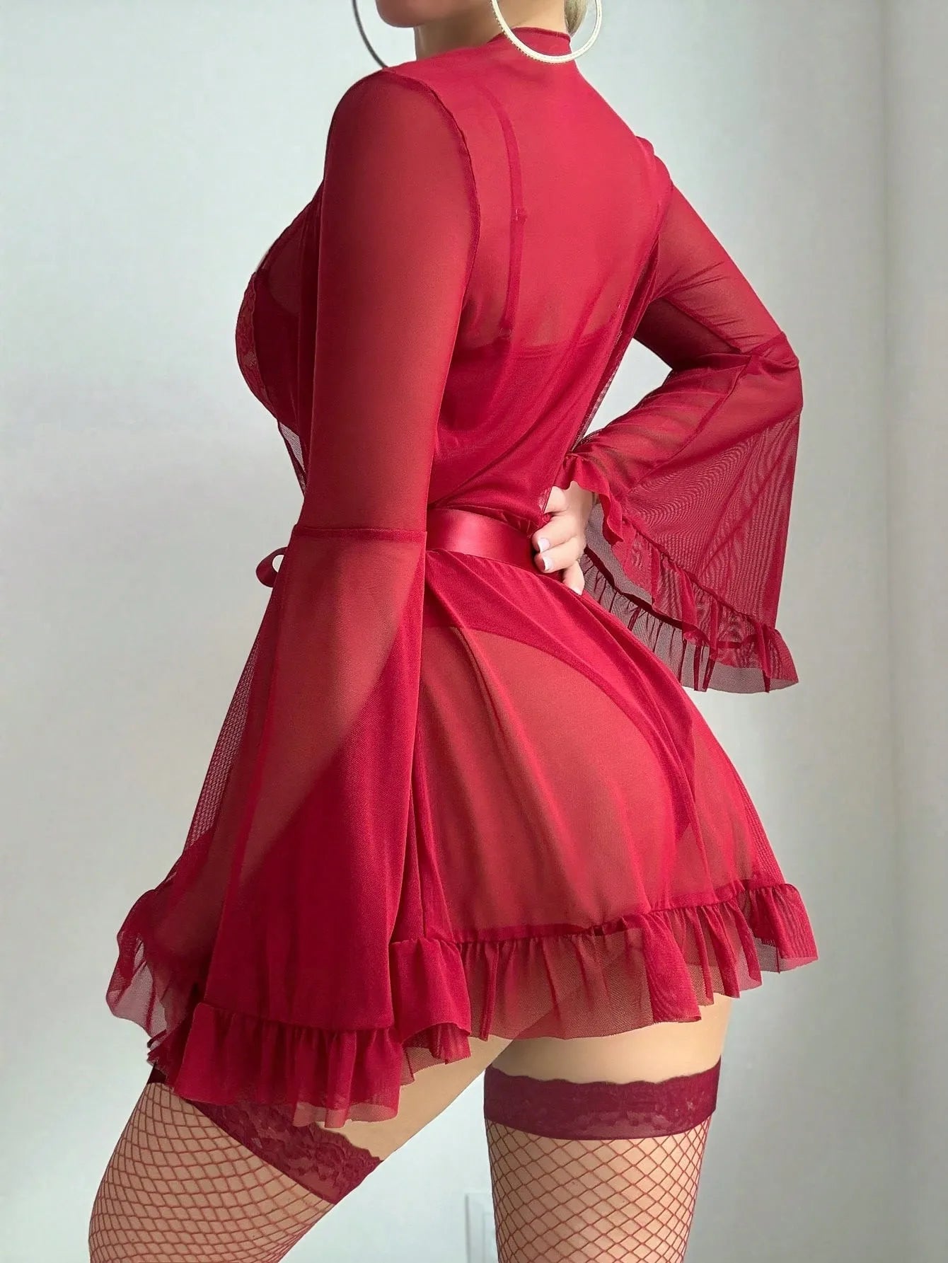 Sexy Lace Bodysuit with Nightgown – Flare Sleeve Valentine Lingerie