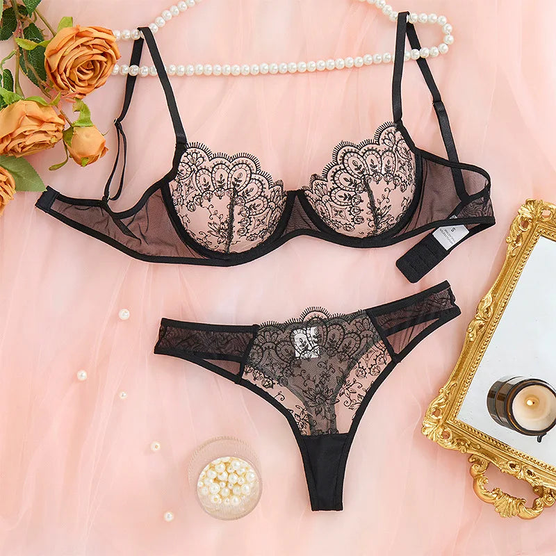 Sheer Lace Bra & Panty Set – Sexy Eyelash Edge Lingerie