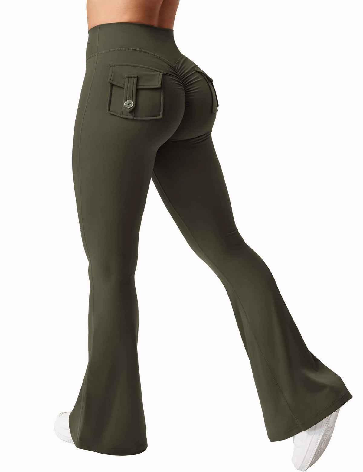 Green flared pants on a white background