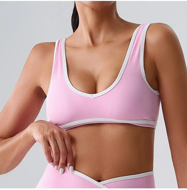 Women’s Push-Up Fitness Crop Bra – Splice Design Tank Top