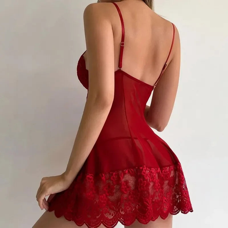 Red lace nightgown on a plain background