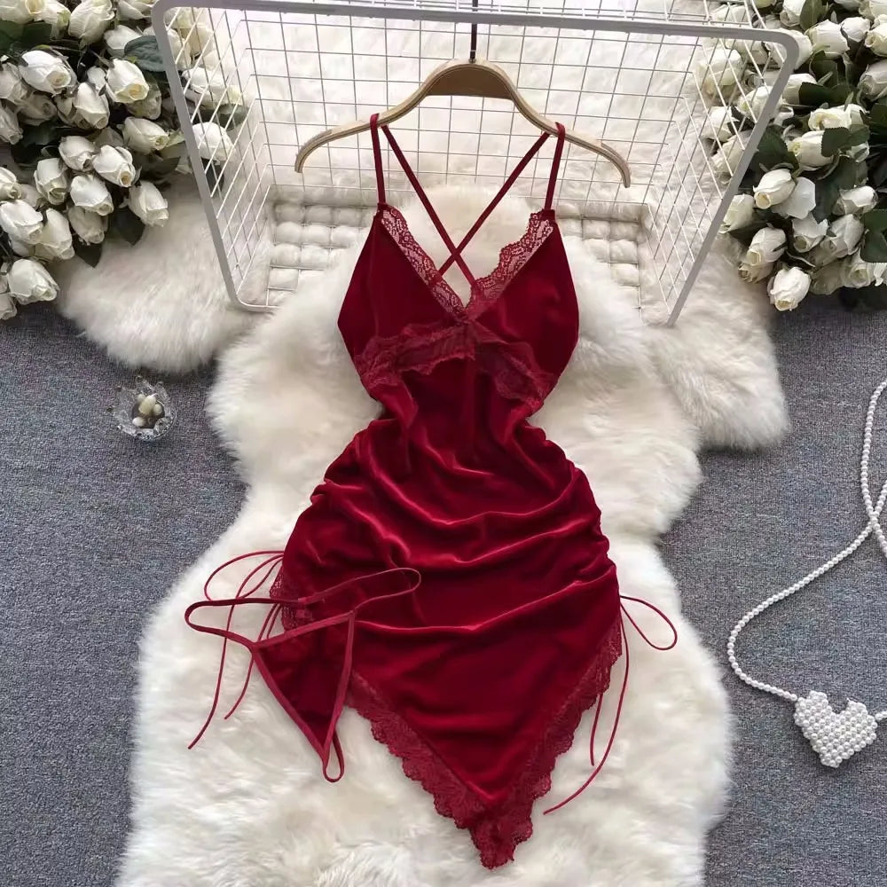 Seductive V-Neck Nightwear Set - Erotic Lingerie for Women