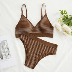 Striped Seamless High Waist Underwear Set