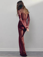 Elegant Mesh Long Sleeve Bodycon Dress