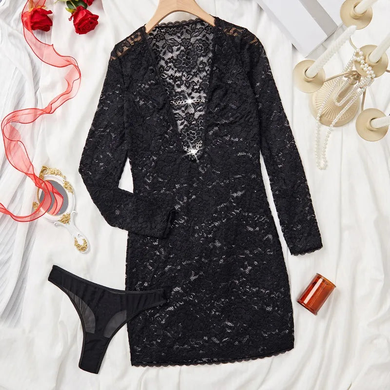Mesh See-Through Nightgown for Women