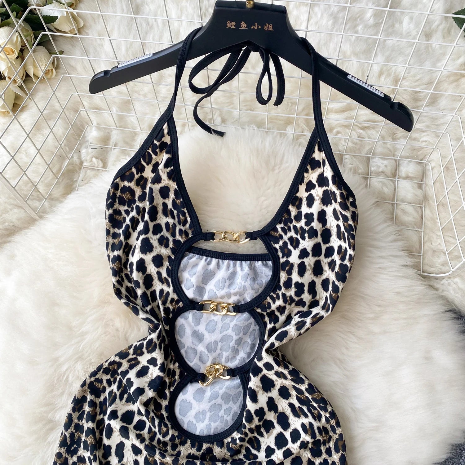 Halter Leopard Print Bodycon Dress – Backless & Hollow-Out
