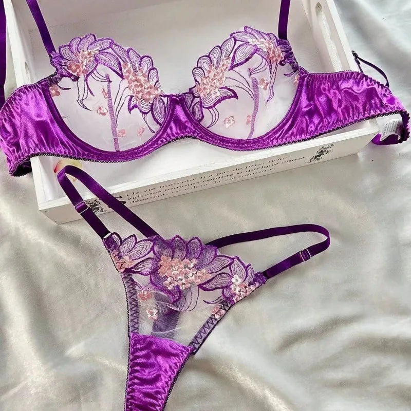 Sexy Mesh Embroidery Lingerie Set