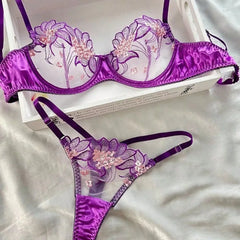 Sexy Mesh Embroidery Lingerie Set
