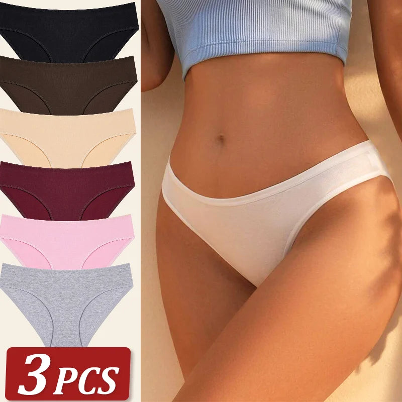 Set of women's underwear in various colors with a '3 PCS' label.