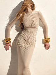 Elegant Mesh Long Sleeve Bodycon Dress