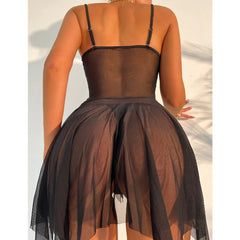 Women Lace Cup Voile Babydoll