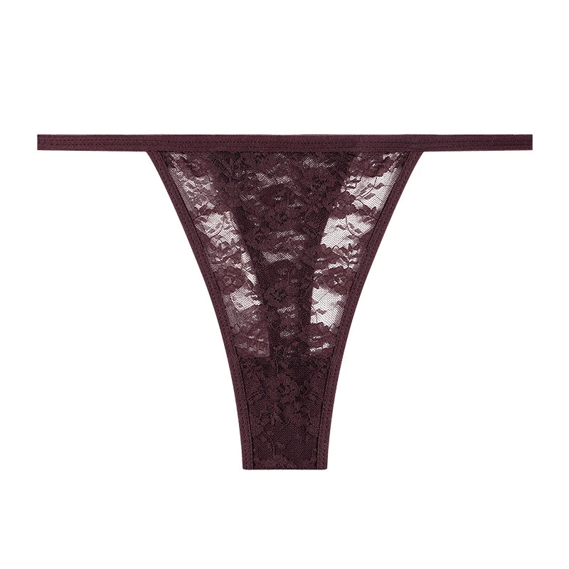 Maroon lace thong on a white background