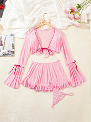 Pink Lingerie Set With Crop Top & Mini Skirt And G-string