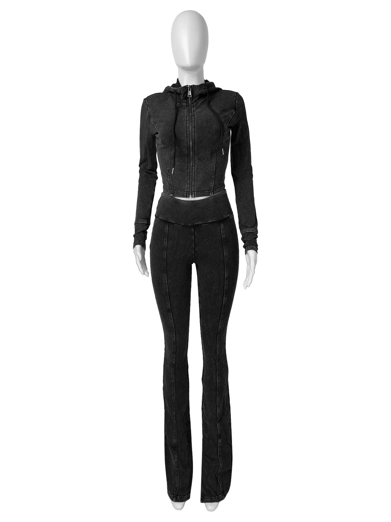 Black outfit on a mannequin against a white background