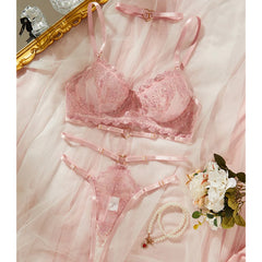 Romantic Pink Mesh Embroidered Lingerie Set
