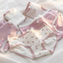 Women Floral Print Bow Cotton Briefs 5pcs