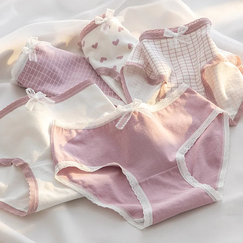 5 PCS Women's Cotton Panties Girls Briefs Comfortable Underwear Elasticity Triangle Pants Breathable Underpants Intimates