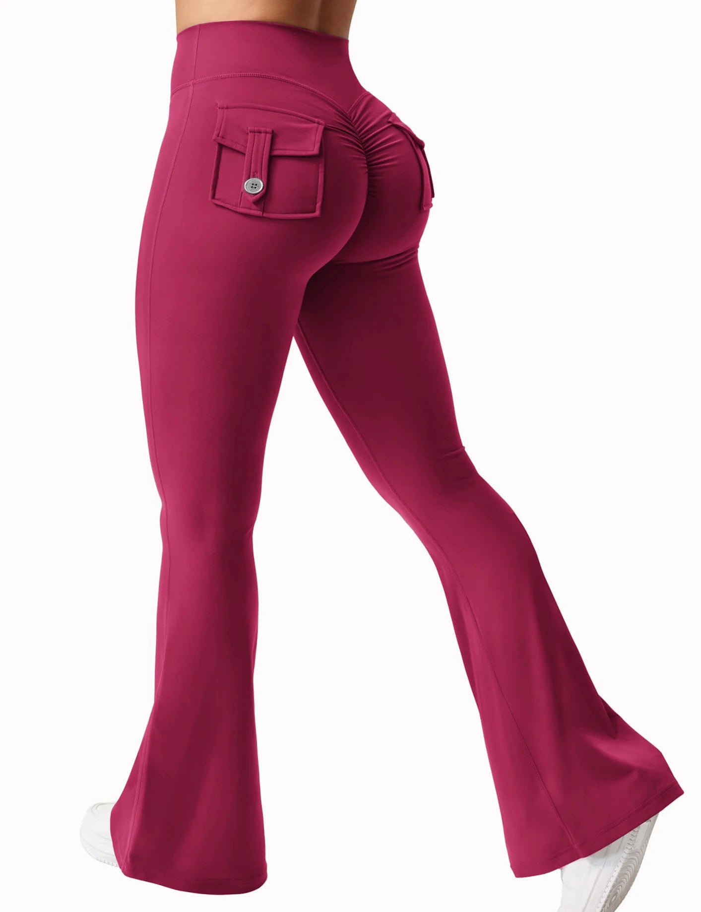 Pink flared pants on a white background