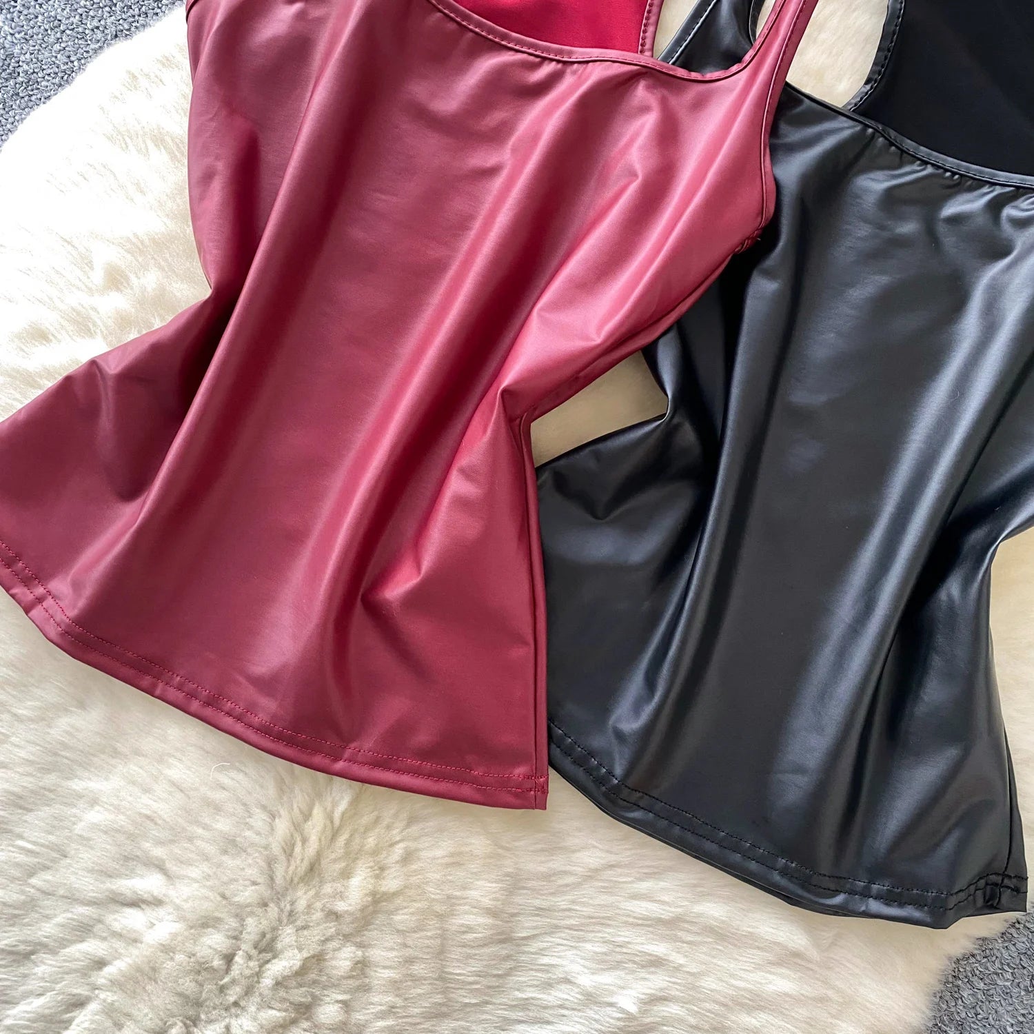 PU Leather Sleeveless Square Neck Tank Top – Women’s Club-wear
