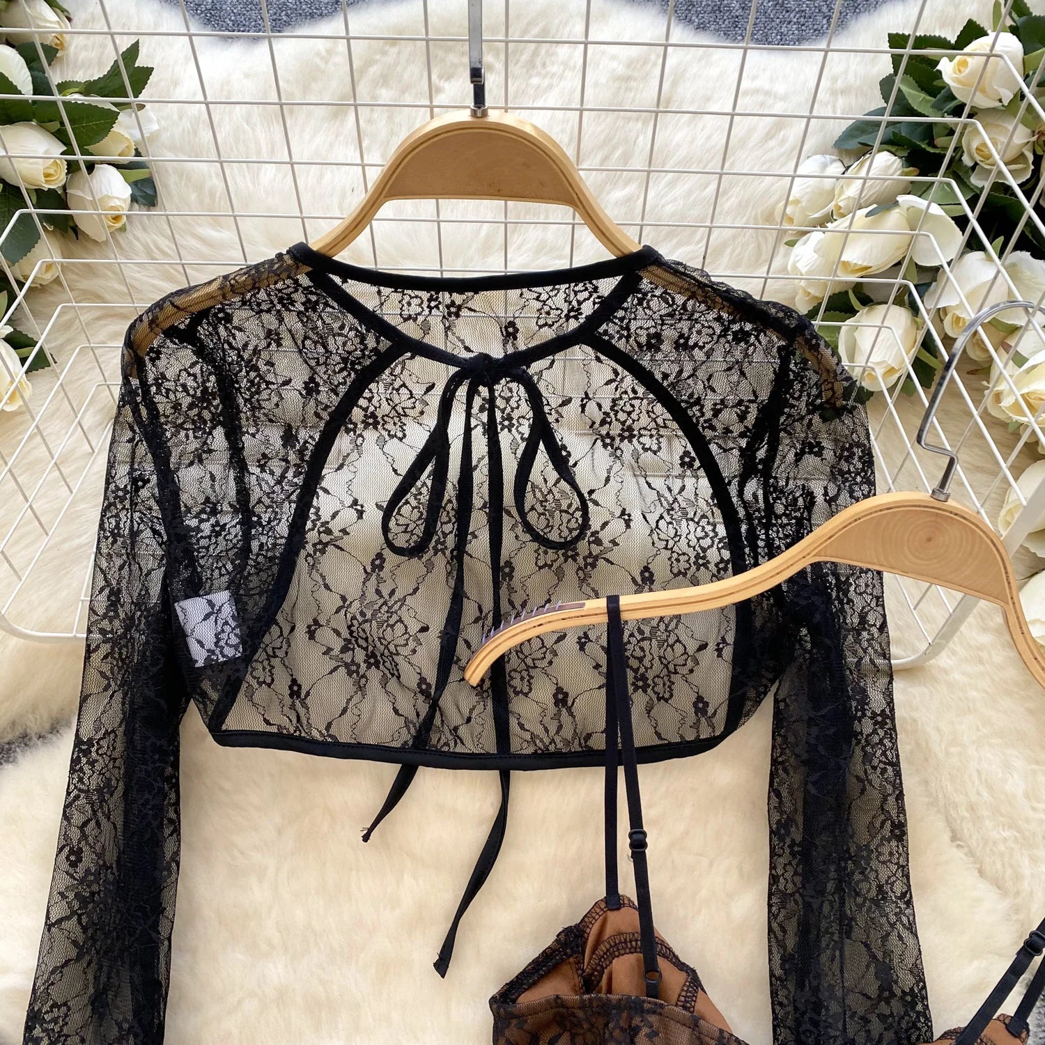 Chic Lace Strapless A-Line Dress – Full Sleeves & Puffy Skirt