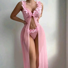 Floral 3D Appliqué Sheer Lingerie Set