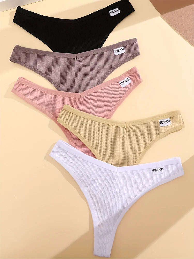 Waffle Knit Thong Panties 5-Pack