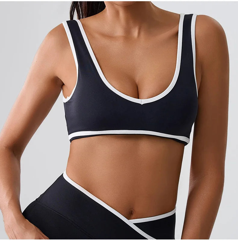 Women’s Push-Up Fitness Crop Bra – Splice Design Tank Top