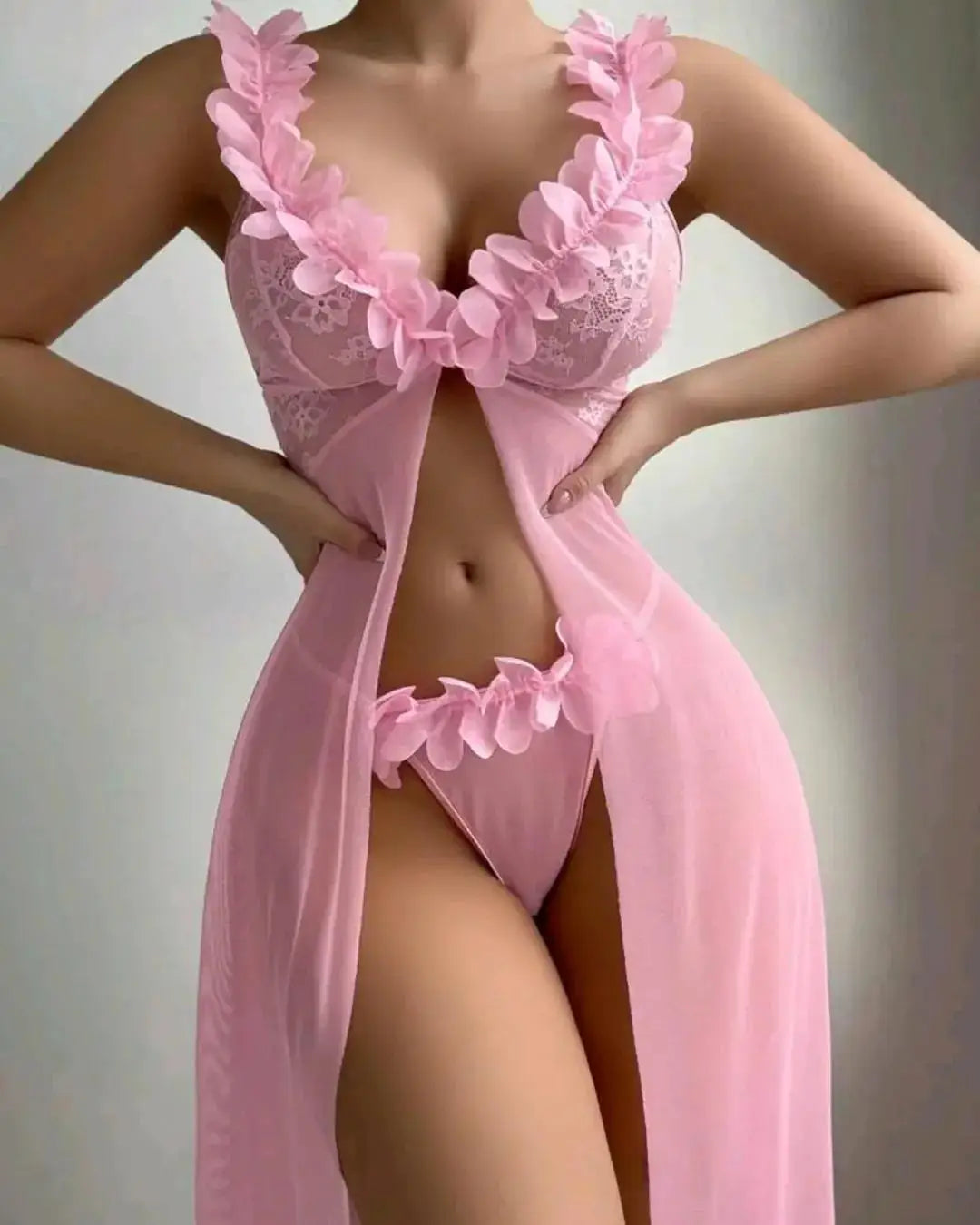 Floral 3D Appliqué Sheer Lingerie Set