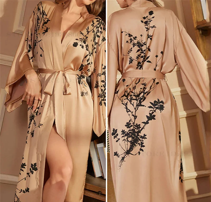 Floral Satin Kimono Lounge Robe