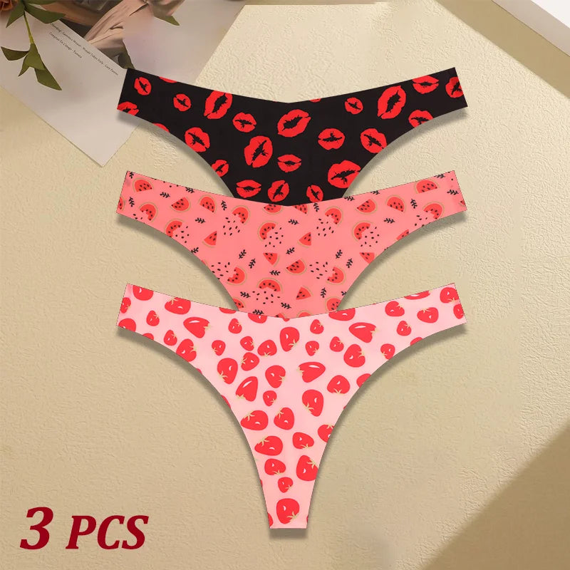 Three pairs of patterned underwear on a beige surface with '3 PCS' text.