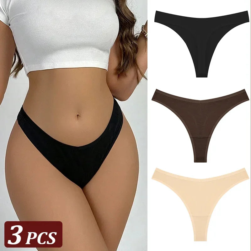 Black thong underwear worn by a person with additional colors shown on the right.