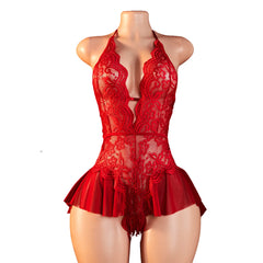 Women Floral Lace Deep V Teddy Babydoll
