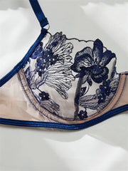 Embroidered Mesh Lingerie Set – Transparent 3-Point Intimate Bra & Panty