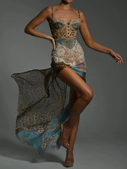 Leopard Lace Backless Maxi Dress