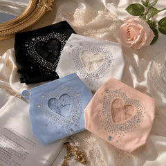 White Rhinestone Heart Cutout Low-Rise Brief