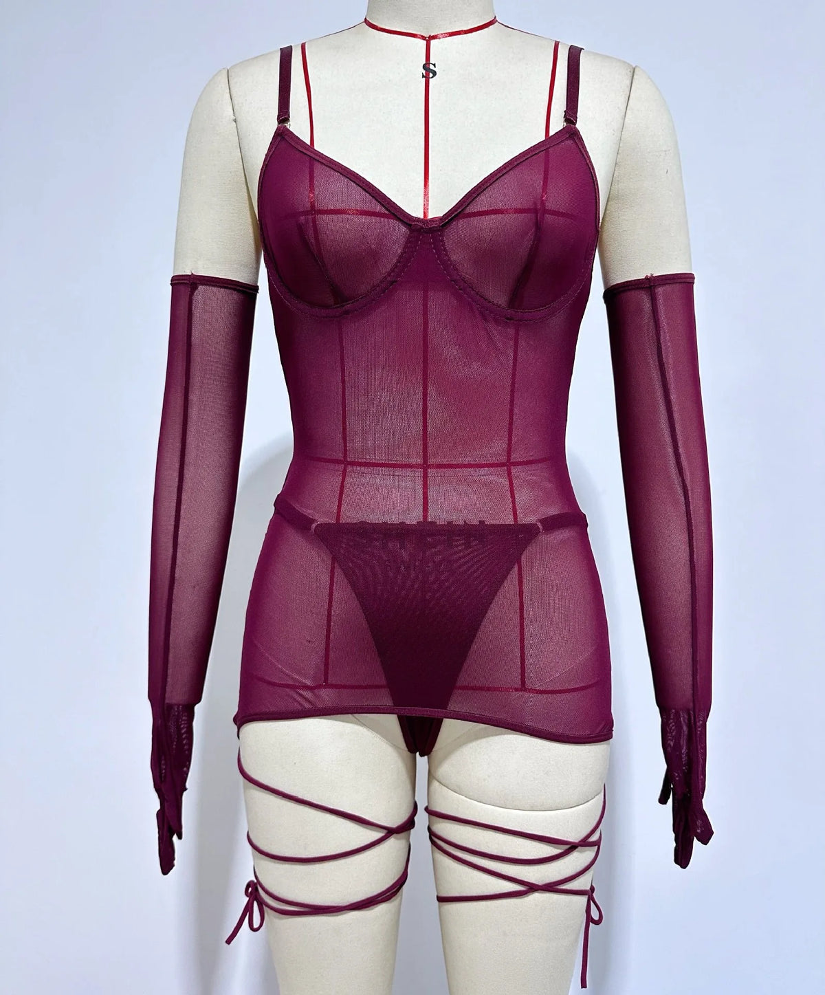 Sheer Mesh Backless Lingerie Suite