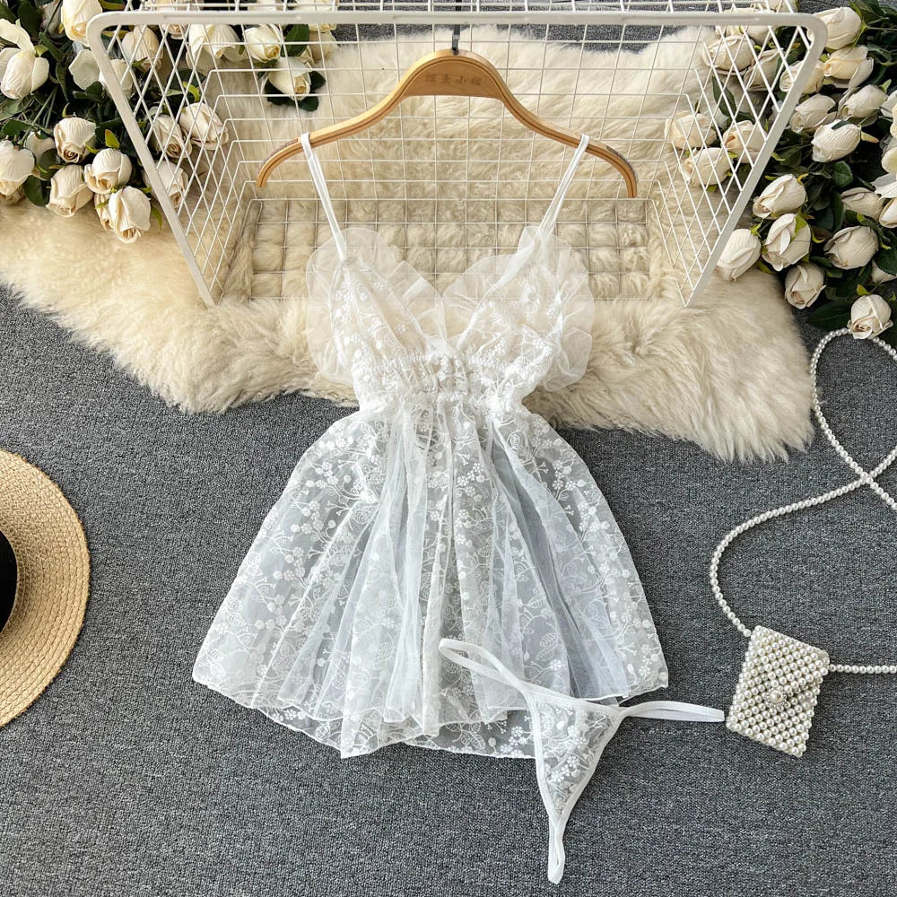 Sheer Lace Ruffled Night Dress