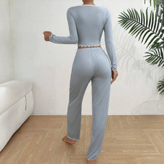 Ribbed Knit Button Loungewear Pants Set