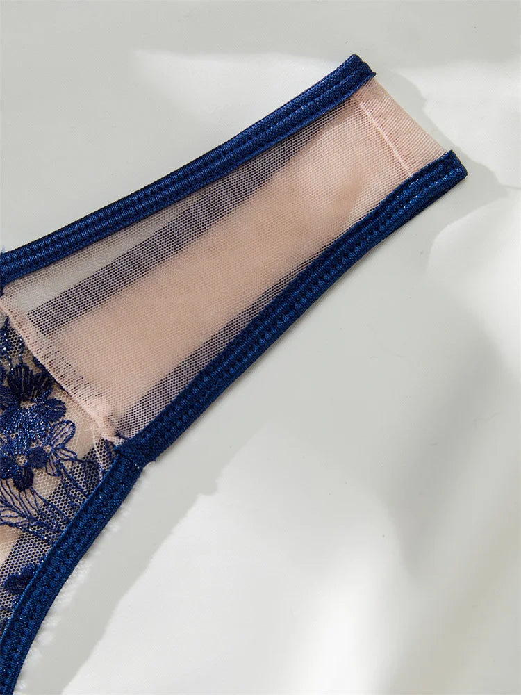 Embroidered Mesh Lingerie Set – Transparent 3-Point Intimate Bra & Panty