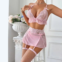 Floral Embroidery Bow Lace Set
