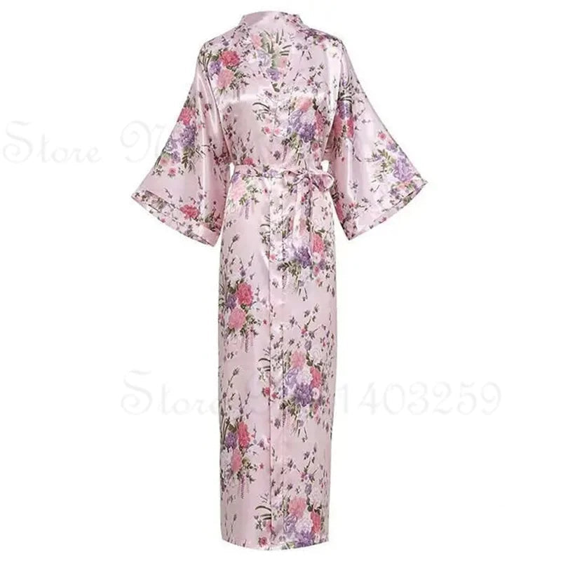 Floral patterned robe with a pocket on a white background
