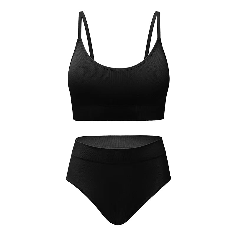 Black bikini set with thin straps on a white background