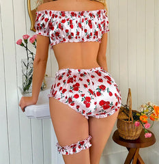Sexy Rose Print 3-Piece Lingerie Set